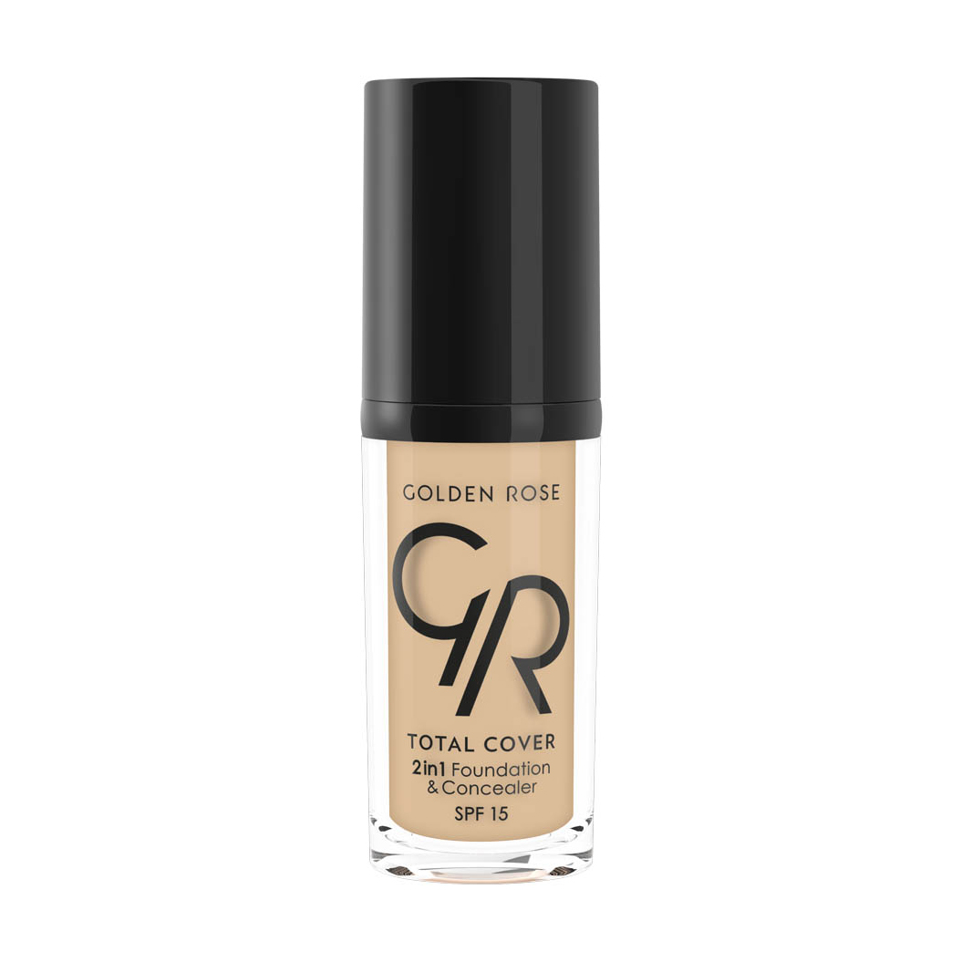 Тональний крем-коректор для обличчя Golden Rose Total Cover 2in1 Foundation &amp; Concealer SPF 15, 02 Ivory, 30 мл